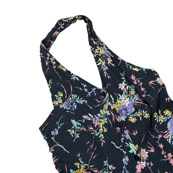 ROLLA'S Halter Button Down Black Dark Floral Maxi Dress - Picture 3 of 10